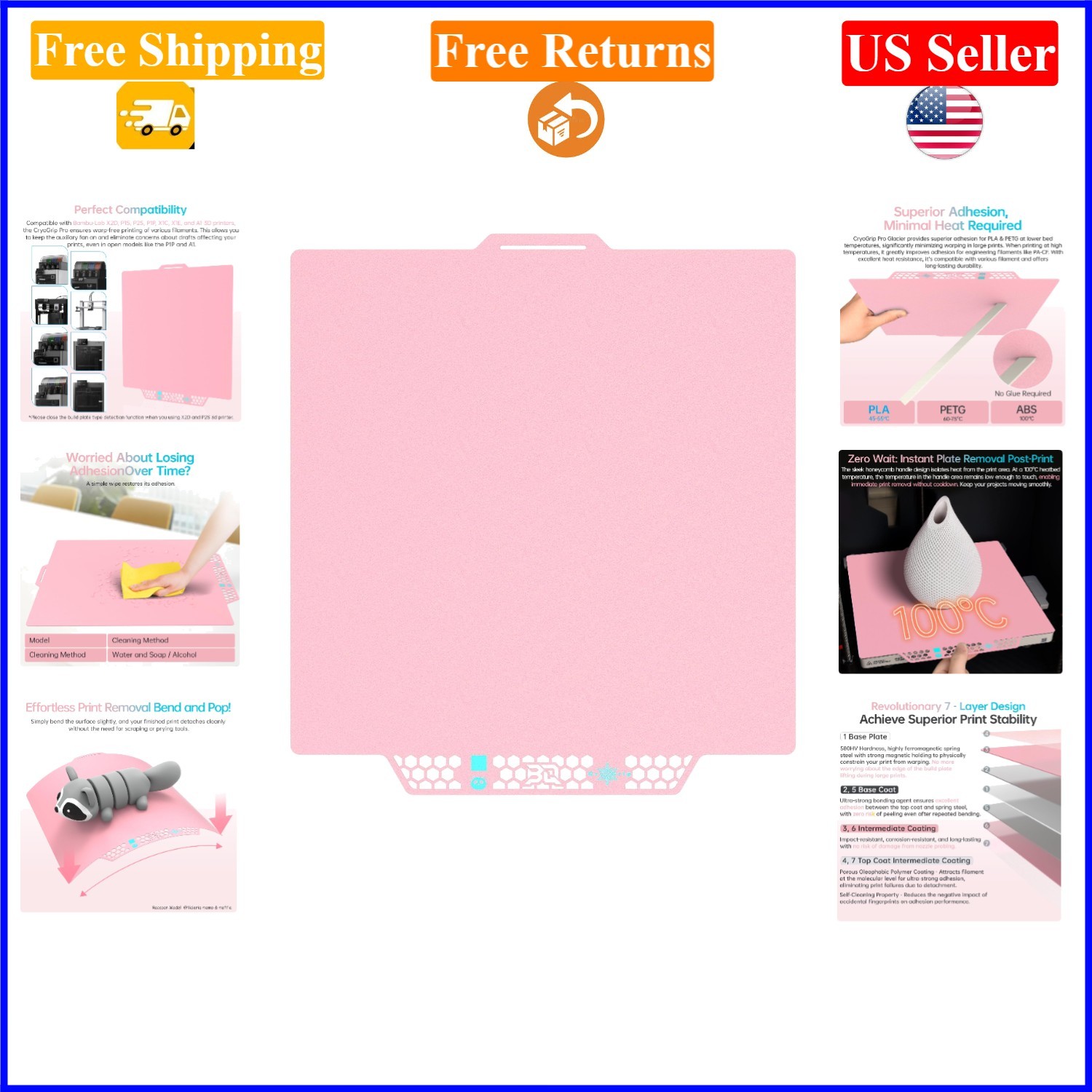 BIQU CryoGrip Pro Glacier Build Plate for Bambu-Lab, Pink