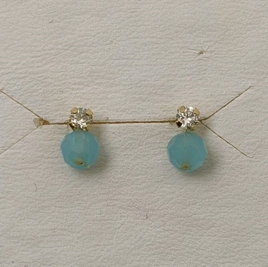 Pendientes oro 18k 750 mls. Circonita Y Piedra Azul. Para Niña. 6,6 MM.