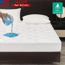 Waterproof Mattress Pad Extra Thick Antimicrobial Microfiber Fits Up to 18in New