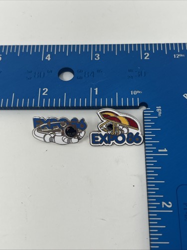 2 Expo 86 Pin; Mascot Ernie Flying Around World/Glider Exposition Vancouver BC