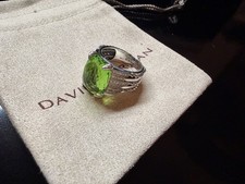 David Yurman Sterling Silver Tides 16x12mm green peridot Diamond Ring Size 7 1/2