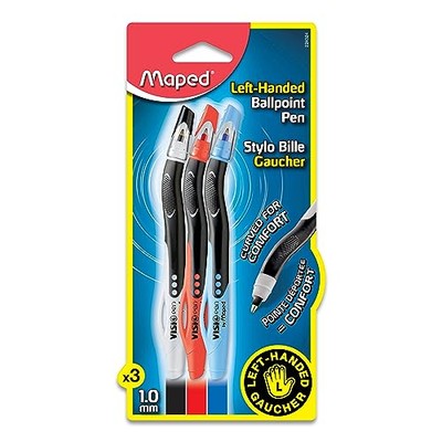 Maped Visio Left Handed Pens, Assorted Colors, Pack of 3 (224324)