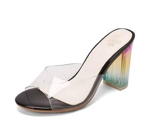 Women's Slipper Block Heels Transparent Clear Open Toe Mules Casual Party Shoes