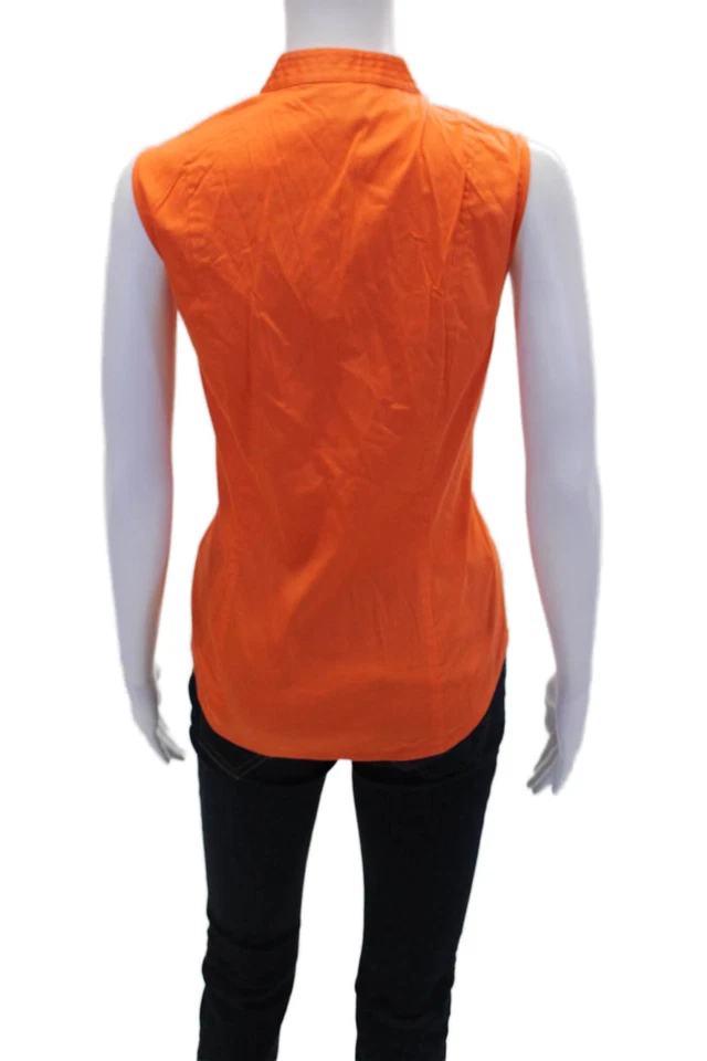 Eccoci Womens Cotton Sleeveless V-Neck Button-Down Shirt Orange Size 10 - Image 3 of 4