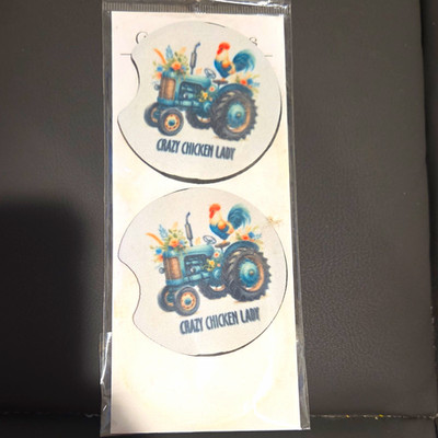 Crazy Chicken Lady Car Cup Holder Coasters Set of 2 Tractor Rooster Farm