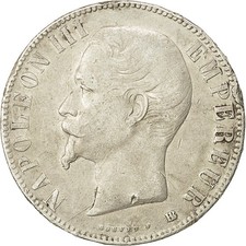 [#492784] Coin, France, Napoleon III, 5 Francs, 1855 BB, VF(20-25), Silver, KM 7
