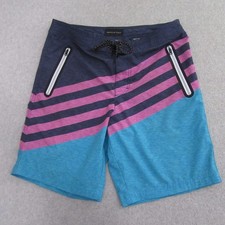 American Eagle Mens Board Shorts M Blue Pink Swim Trunks Stretch Striped