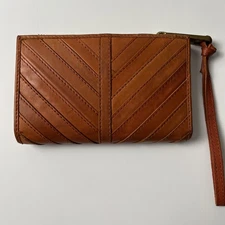MARGOT New York Gabby Brown Chevron Leather Zip Around Wallet Wristlet