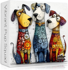 Funny Dog Puzzles for Adults 1000 Pieces, Colorful Folk Abstract Art Puppy Puzzl