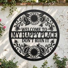 Welcome To My Happy Place Metal Sign, Minimalist Wall Decor, Housewarming Gift