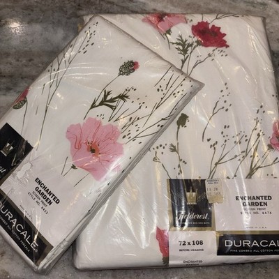Vtg Fieldcrest Duracale Enchanted Garden Flat Sheet & Pillow Case 72x108 