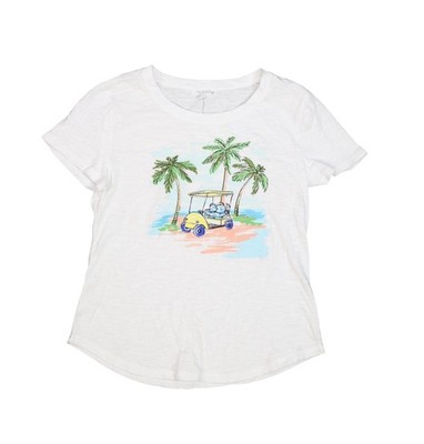 T By Talbots Shirt Womens Medium White Golf Cart Palm Tree Graphic Tee Top