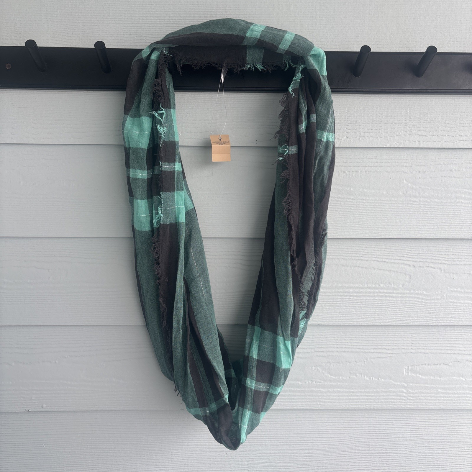 NWT American Eagle Green and Black Plaid Infinity Scarf