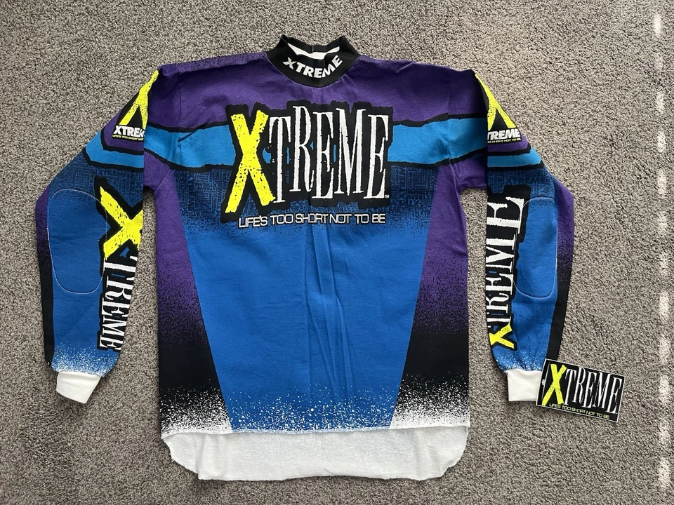 Conjunto Jersey Pantalones Vintage Años 90 Y2k Xtreme Motocross Carreras Púrpura Azul Talla M Foto 2 de 4