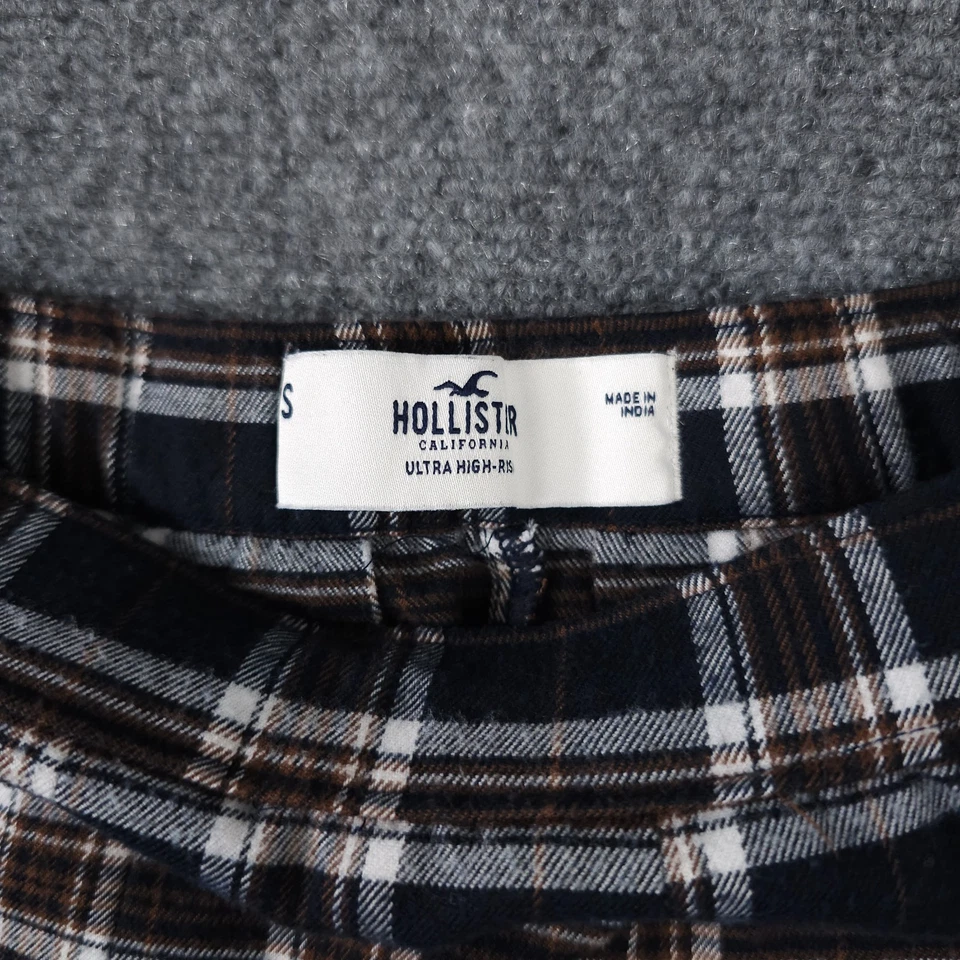 Falda Hollister S Azul Franela Plisada a Cuadros Ultra Alto Tiro Academia Colegiala Foto 3 de 4