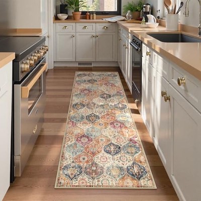 Moroccan Washable Kitchen Runner, 2x7 Runner Rug with Rubber Backing Non 