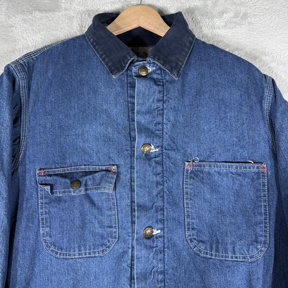 De Colección Sears Trabajo Ocio Denim Tareas Chaqueta Para Hombres M Manta Forrada Años 70 Ropa de Trabajo Foto 2 de 4
