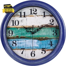 Wall Clocks Battery Operated 12Inch Silent Vintage Rustic Coastal Wall Clock for