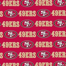 BTHY NFL San Francisco 49ERS Gold Logo Red Quilt Cotton Fabric By The Half Yard