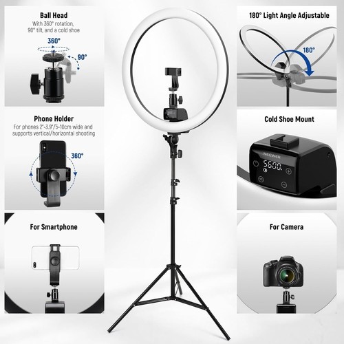 NEEWER Advanced 18" LED Ring Light with Tripod Stand Phone Holder for iPhone Sam - Picture 9 of 10