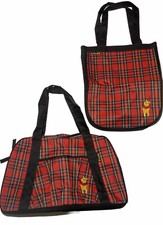 Disney's Winnie The Pooh 2 Pc Set Overnight Bag  Tote Luggage Red Black Plaid