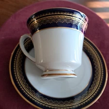 Noritake Vienna Tea Cup & Saucer Cobalt Blue & Gold Lace Pattern 2796 RARE EXC