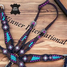 Western Tack Set Horse | Turquoise With Tooling Tack Set