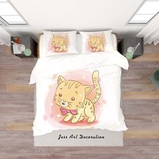 3D Simple Cat Cartoon Kids Quilt Cover Set Duvet Cover Bedding Pillowcases