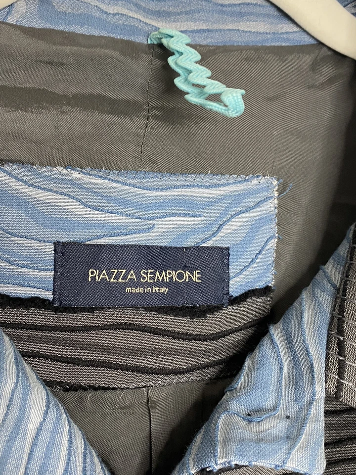 Блейзер квадратный Piazza Sempione Италия синий и серый хлопок текстурированные волны размер 12 - Изображение 3 из 4