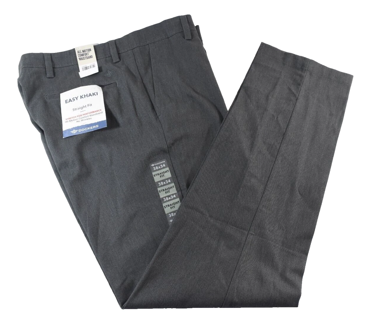 Dockers Men Easy Khaki Pants New 34 X 32 Gray Straight Fit Flat Front No Wrinkle