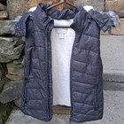 Green Tea Gray Vest Womens Small Puffer Faux Fur Lined Removable Hood Soft Warm