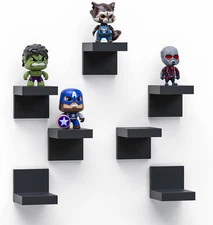 7-Pack Small Floating Shelves for Wall by Richerhouse, Plastic Black Shelf 4 Inc