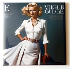 Woman in White Dress FRIDGE MAGNET fashion advertisement "style B"