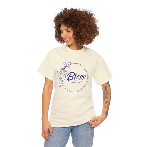 Bless Your Heart T-Shirt Women's Short Sleeve Ribbon Bow Choose Color - Picture 23 of 37