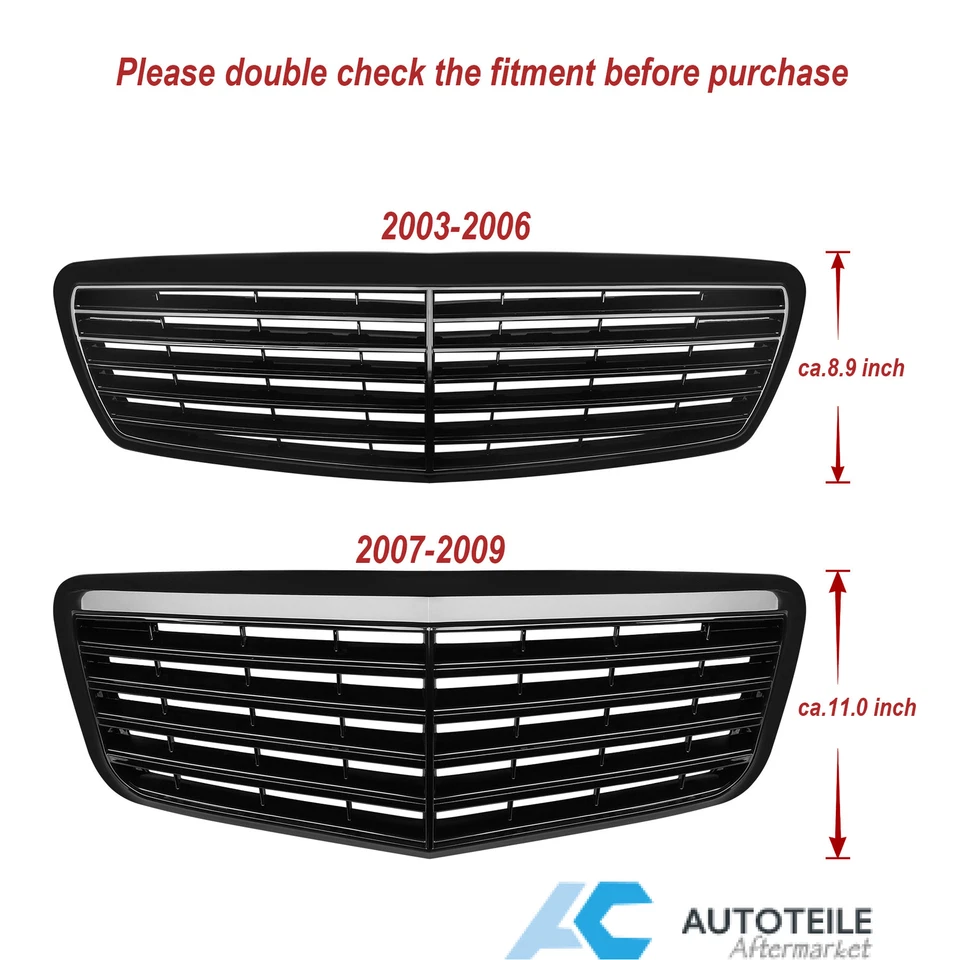 Front Grille for 2003-2006 Mercedes Benz W211 E320 E350 AMG Style Gloss Black Foto 3 de 4