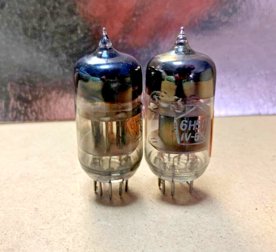 2x 6N5P (6Н5П 6AU7 12AU7) Double triode Matched pair Black Box anode ...