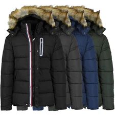 Men's Heavyweight Tech Puffer Jacket With Chest Pocket  Detachable Faux Fur Hood