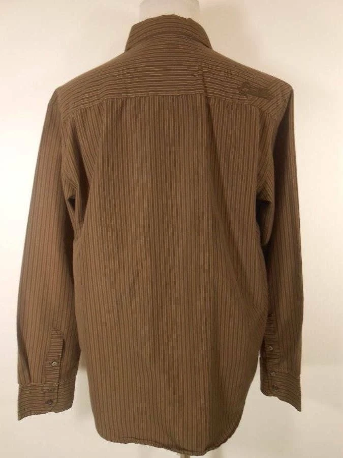 Linda Camisa Masculina Grande QuikSilver Marrom Listrada Manga Longa Botão - Imagem 4 de 4