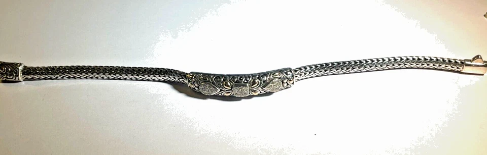 NEW BALI COUTURE SILVER/18K 4X6MM TULANG NAGA CHAIN/DIAMOND PAVE CENTER 8" - Image 3 of 4