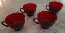 Vintage Set of Four Ruby Red Cranberry Coffee or Tea Cups