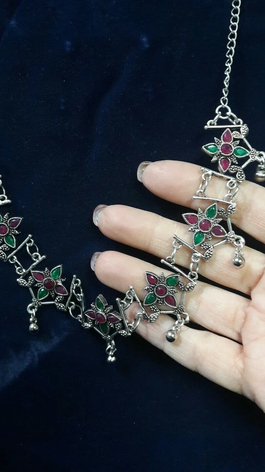 bellissima collana rubini e zaffiri arg.indiano-beautiful ruby and sapphire ne - Immagine 2 di 4