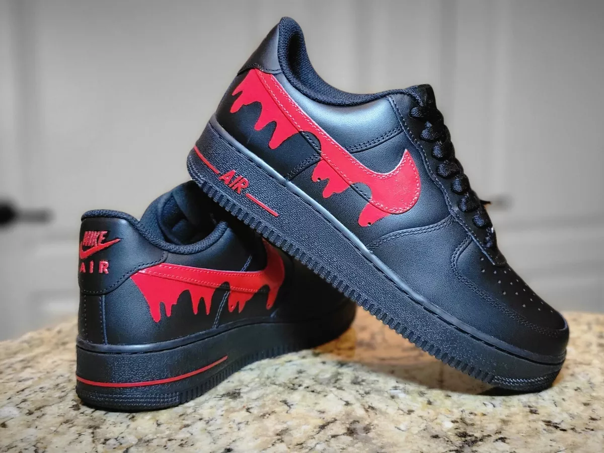 Custom Nike Air Force 1 Shoes red drip