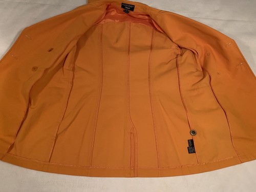 Ellen Tracy Cotton Double-Breasted 3/4 Length Belted Orange Jacket with Cuffs 10 - Picture 8 of 12