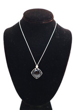David Yurman 925 20mm Black Onyx Diamond Cushion On Point Necklace 17''