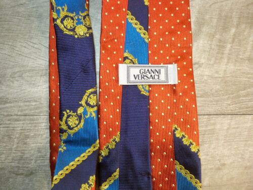 Vintage Gianni Versace Gold Medusa Silk Neck Tie Floral Polka Dot Luxury Great - Bild 11 von 12