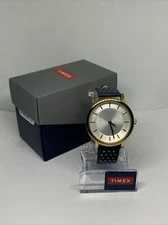 Timex TW2R27600 Women's Blue/Gold Leather Strap Analog Dial Quartz Watch FRY56