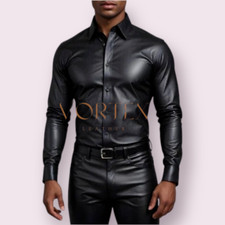 Men's Genuine Lambskin Leather Shirt Classic Stylist Black Leather Shirt