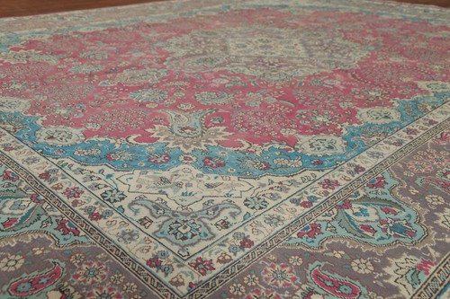 Pink 10x13 Living Room Rug Vintage Wool Tebriz Hand-knotted Traditional Carpet - Picture 6 of 20