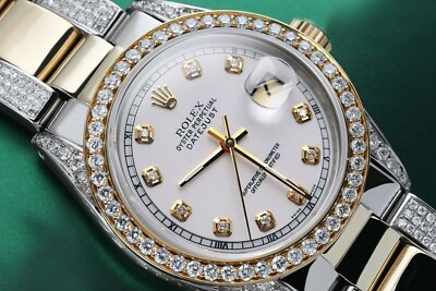 31 mm Rolex Datejust White Diamond Dial 2 Tone Oyster Diamond Ladies Watch