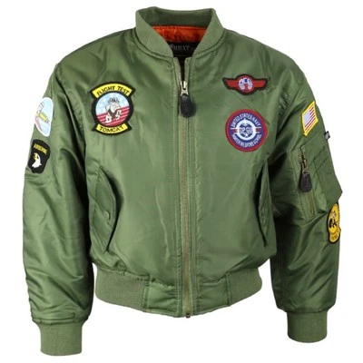 KOMBAT UK KIDS MA1 TOPGUN FLIGHT BOMBER JACKET 3-13 BOYS COAT USA ARMY AMERICAN FLAG
